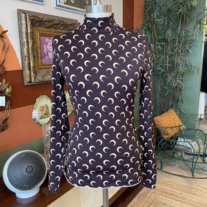 MARINE SERRE Second Skin Brown Crescent Print Mock Neck Longsleeve